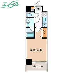 プレイズシード四日市 9階1Kの間取り
