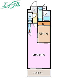 レジデンス四日市 1LDKの間取図画像