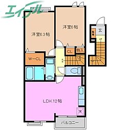 リバーサイドタウンB 2LDKの間取図画像