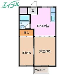 サニーコート日永 2DKの間取図画像