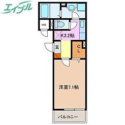 ヒカルサ四日市西浜田 1Kの間取図画像