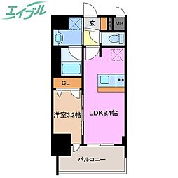 プレリス四日市ティエルナ 1LDKの間取図画像
