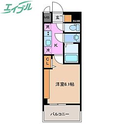 プレリス四日市ティエルナ 1Kの間取図画像
