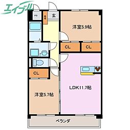 プリリアンスTAKEKOSHI 2LDKの間取図画像