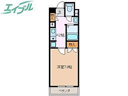 アンオゥル鵜の森 1Kの間取図画像