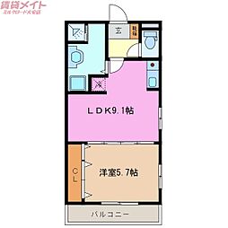 カーザ北勢 1階1LDKの間取り