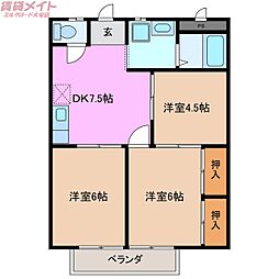 アーバンシー 2階3DKの間取り