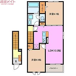 プリマイール　II 2階2LDKの間取り