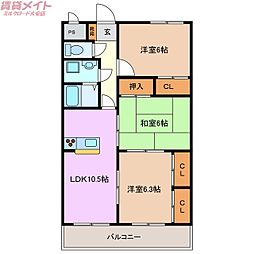 センチュリー山城 1階3LDKの間取り