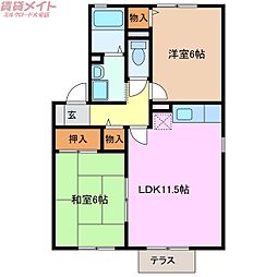 ヴェールパルク 1階2LDKの間取り
