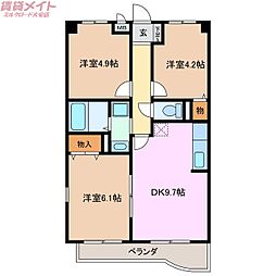 エクシード・オーシャン 1階3DKの間取り