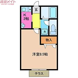 ハイツソートフルB 1Kの間取図画像