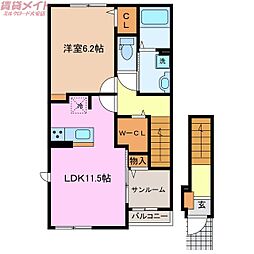 ウエスト蔵水 1LDKの間取図画像
