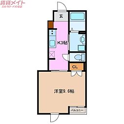 シティーリバーハーベスト 1Kの間取図画像