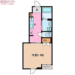シティーリバーハーベスト 1Kの間取図画像