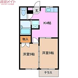 ハイツリバーアイランドD 2Kの間取図画像