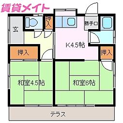 Green　Room　A 1階2Kの間取り