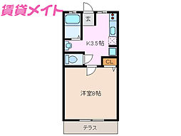 内田アパート 1階1Kの間取り