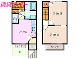 ルーベンス日永III 1階2DKの間取り