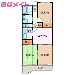 コスモシティ日永 2階3DKの間取り