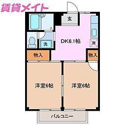 シティハイツトヨダ 2階2DKの間取り