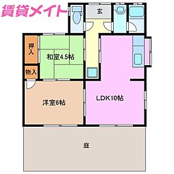 笹川2丁目214借家　中上（北中） 1階2LDKの間取り