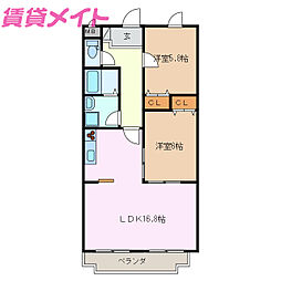 エスペランス和合 3階2LDKの間取り