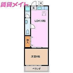 サンリバーハイツ 2階1LDKの間取り