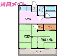コーポ石塚 2階2DKの間取り