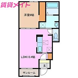 グレイスＫ　楠　Ａ 1階1LDKの間取り