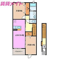 サンビレッジ　伊倉II 2階2LDKの間取り