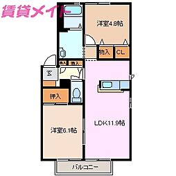 セルビア久美 2階2LDKの間取り