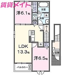 プリマヴェールIIIＣ 2階2LDKの間取り