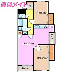 サンライズ櫻B 2LDKの間取図画像