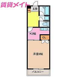 ハイマンション日永西B 1Kの間取図画像