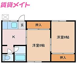 近鉄鈴鹿線 平田町駅 徒歩6分の賃貸アパート 2階2Kの間取り