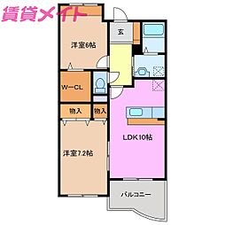 伊勢鉄道 玉垣駅 徒歩15分の賃貸マンション 1階2LDKの間取り