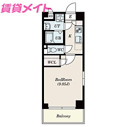 近鉄鈴鹿線 平田町駅 徒歩7分の賃貸マンション 9階1Kの間取り