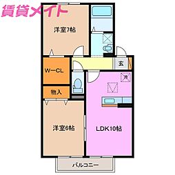近鉄鈴鹿線 三日市駅 徒歩5分の賃貸アパート 1階2LDKの間取り