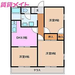 近鉄鈴鹿線 三日市駅 徒歩5分の賃貸アパート 1階3DKの間取り