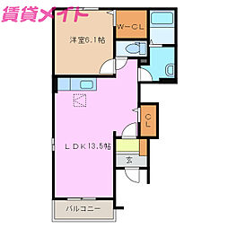 近鉄鈴鹿線 鈴鹿市駅 徒歩15分の賃貸アパート 1階1LDKの間取り