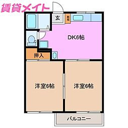 JR関西本線 河曲駅 徒歩3分の賃貸アパート 2階2DKの間取り