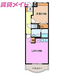 近鉄鈴鹿線 平田町駅 徒歩10分の賃貸マンション 3階1LDKの間取り
