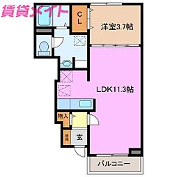 近鉄鈴鹿線 平田町駅 徒歩10分の賃貸アパート 1階1LDKの間取り