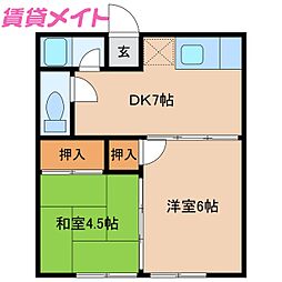 近鉄鈴鹿線 平田町駅 徒歩12分の賃貸アパート 2階2DKの間取り