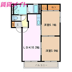 近鉄鈴鹿線 三日市駅 徒歩8分の賃貸アパート 1階2LDKの間取り