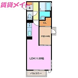 伊勢鉄道 鈴鹿駅 徒歩9分の賃貸アパート 1階1LDKの間取り
