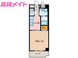 近鉄鈴鹿線 平田町駅 徒歩10分の賃貸マンション 2階1Kの間取り