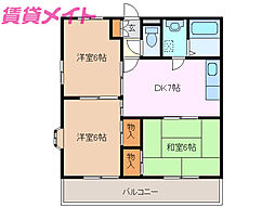 近鉄名古屋線 伊勢若松駅 徒歩10分の賃貸アパート 1階3DKの間取り