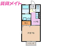 近鉄鈴鹿線 平田町駅 徒歩7分の賃貸アパート 2階1Kの間取り
